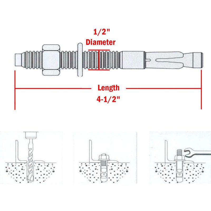 Levanco 1/2" X 4-1/2" Concrete Anchor, 304 Stainless Wedge Anchor with Excellent Anti-Rust Performance, 304(18-8) Stainless Steel Concrete Anchors and Screws Kit (5pcs) - Image 3